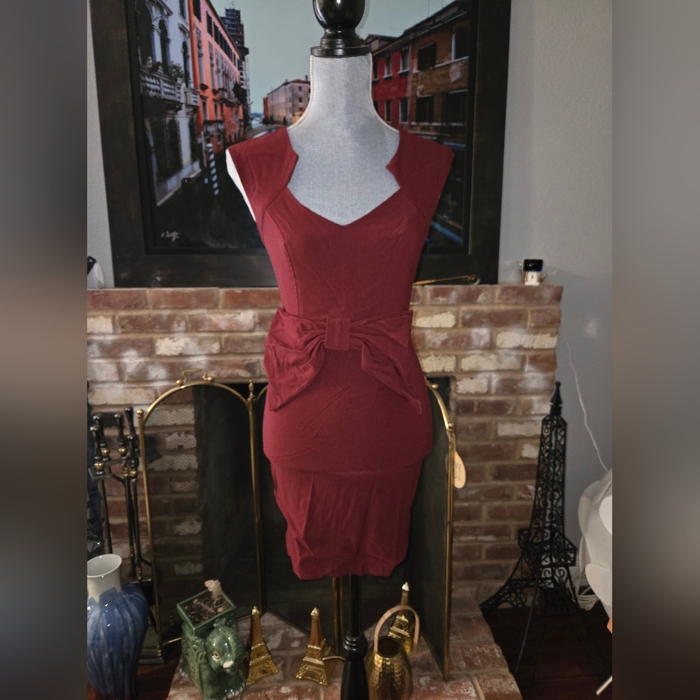 Vintage Elegant Burgundy Bodycon Dress